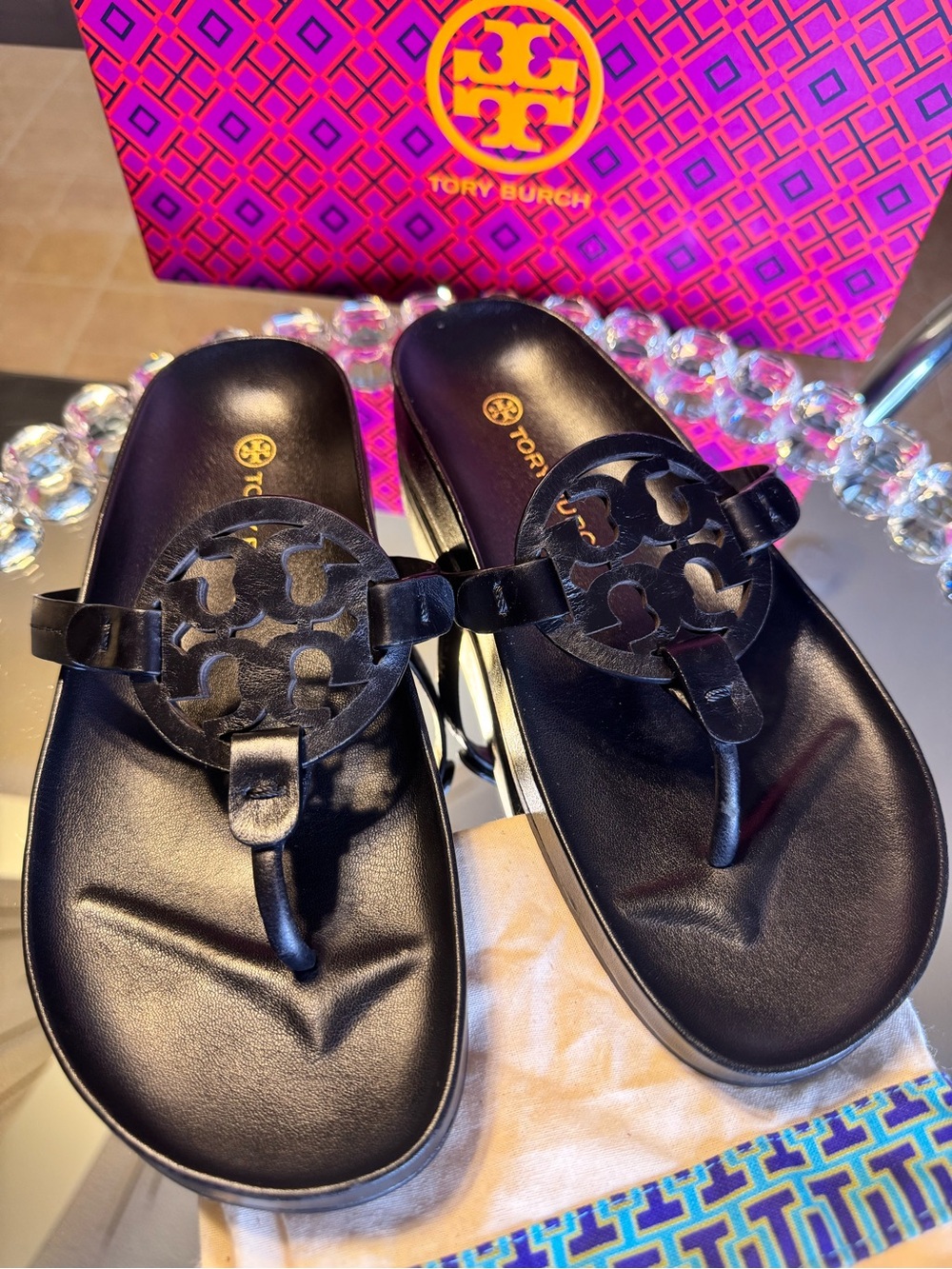 Tory Burch Miller Cloud Sandal In Black. Size 8